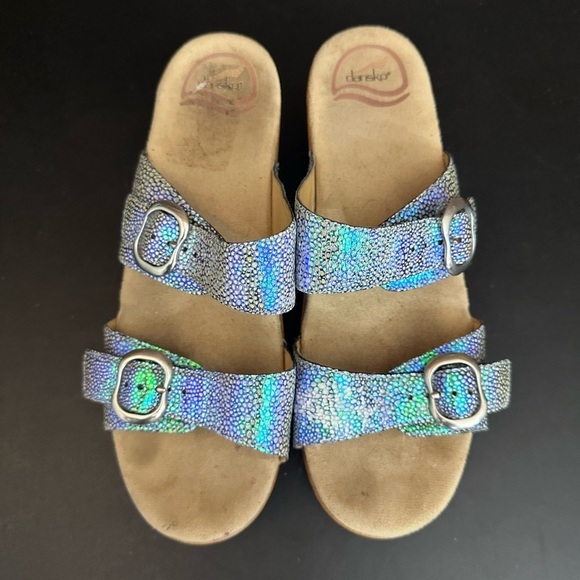 Dankso Shoes Womens 8.5 EU 39 Iridescent Blue Leather Double Strap Clog Sandals - Picture 7 of 12